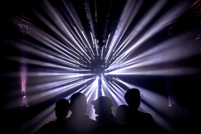 Visitors watch the light installation 'Rococo' during the Signal Festival in Prague, Czech Republic.  EPA