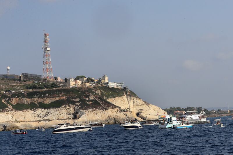The flotilla off the Lebanese town of Naqoura. AP Photo