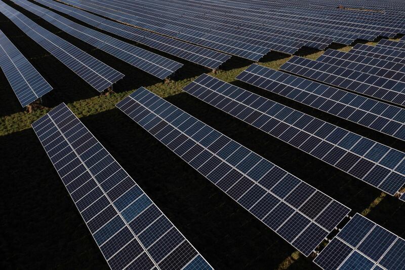 Solar panels at Lenham Solar Farm near Maidstone, south-east England. AFP