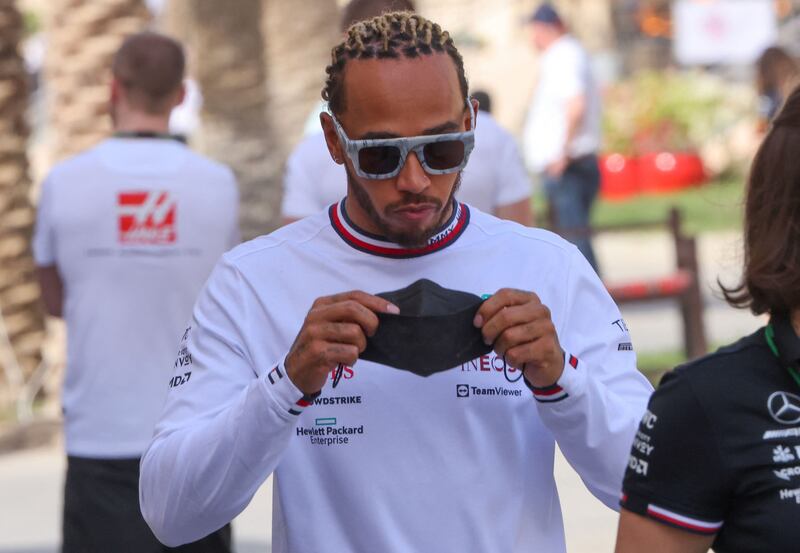 Mercedes driver Lewis Hamilton in the paddock during the third day of Formula One pre-season testing at the Bahrain International Circuit in Sakhir. AFP