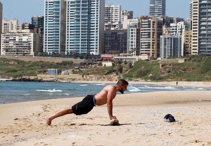 A man exercises near the beach during a countrywide lockdown, in Beirut, Lebanon. Reuters