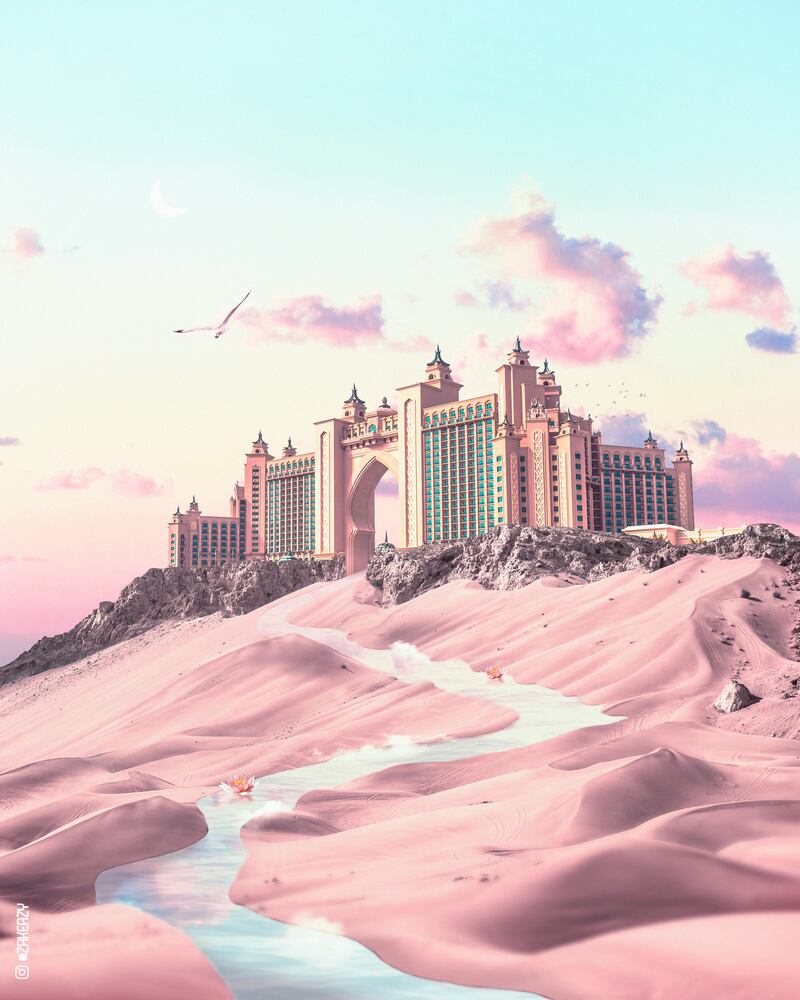 Atlantis, the Palm, on a rocky mountain. 