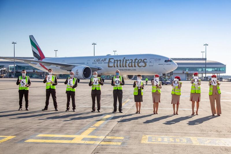 Emirates outstation airport team in Prague said see you soon to the last Emirates service to depart the airport before the UAE's temporary flight suspension took effect. Courtesy Emirates 