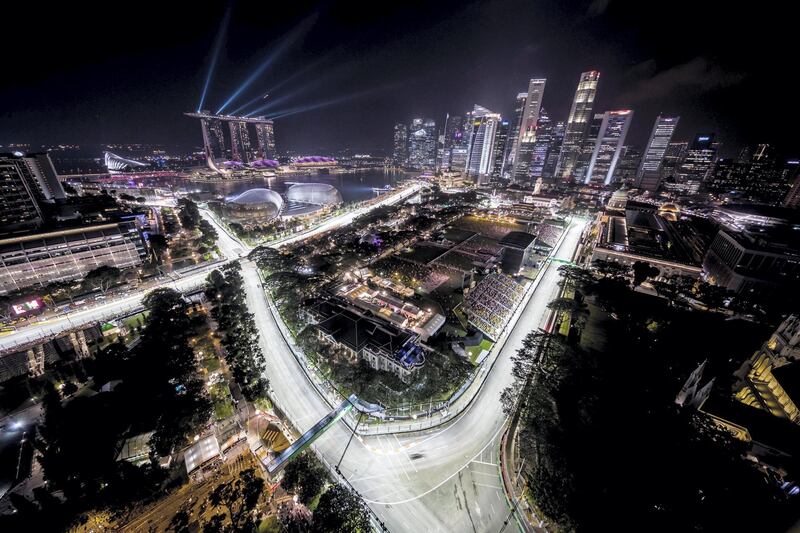 SINGAPORE - SEPTEMBER 15: A general view of the action during practice for the Formula One Grand Prix of Singapore at Marina Bay Street Circuit on September 15, 2017 in Singapore.  (Photo by Clive Mason/Getty Images)