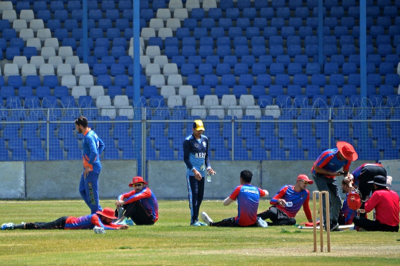 Afghan players train at the Kabul International Cricket Ground. AFP