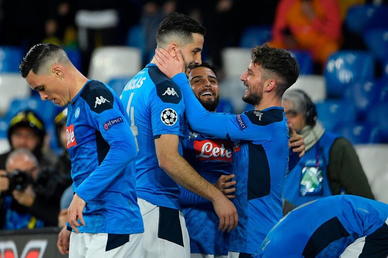 Napoli's Belgian forward Dries Mertens (R) celebrates. AFP