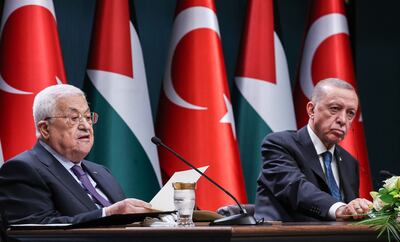 Palestinian President Mahmoud Abbas and Turkish President Recep Tayyip Erdogan in Ankara. AFP