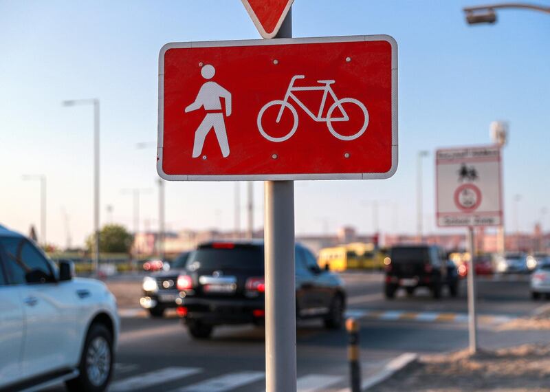 Abu Dhabi, United Arab Emirates, November 9, 2020.   The cycling pathway on Al Mireef street, Khalifa City in it's final stages of development.
Victor Besa/The National
Section:  NA
FOR:  Standalone/Stock Images