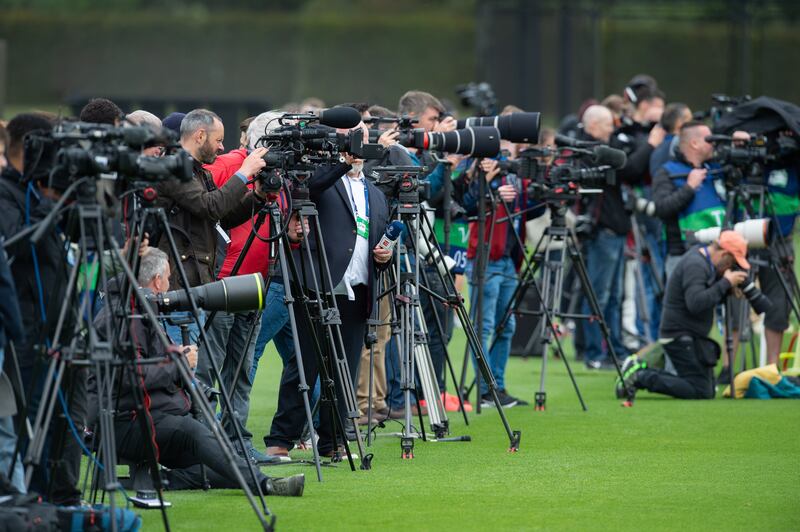 Photographers at Liverpool's training session ahead of the Champions League final. EPA