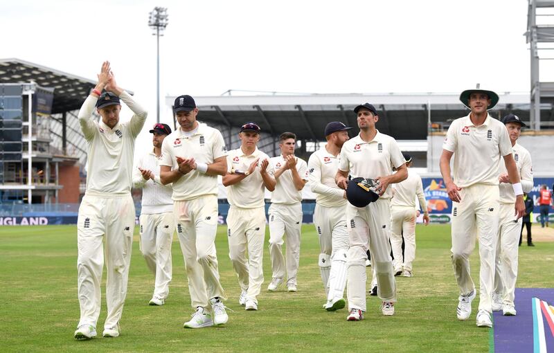 LEEDS, ENGLAND - JUNE 03:  England leave the field after winning the 2nd NatWest Test match between England and Pakistan at Headingley on June 3, 2018 in Leeds, England.  (Photo by Gareth Copley/Getty Images)