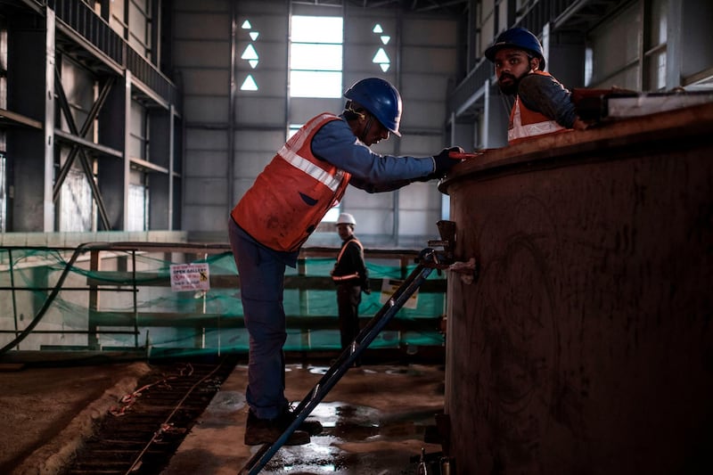 Workers at the turbines construction site at the Grand Ethiopian Renaissance Dam (GERD),  near Guba in Ethiopia.  AFP