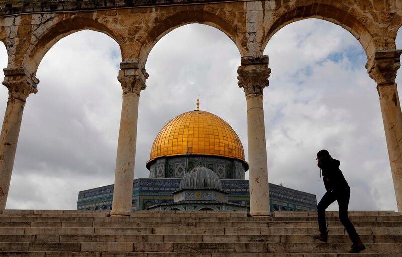 A picture taken on March 1, 2019 shows the Dome of the Rock at al-Aqsa Mosque compound in the Old City of Jerusalem.   / AFP / AHMAD GHARABLI
