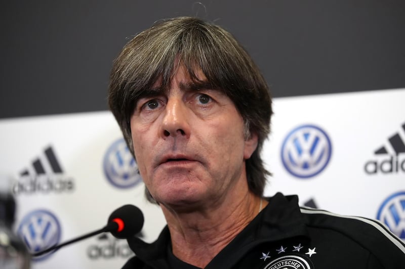 BELFAST, NORTHERN IRELAND - SEPTEMBER 08: Head coach Joachim Loew attends a Germany press conference ahead of the UEFA Euro 2020 qualifier match between Northern Ireland and Germany at Windsor Park on September 08, 2019 in Belfast, Northern Ireland. (Photo by Alex Grimm/Bongarts/Getty Images)