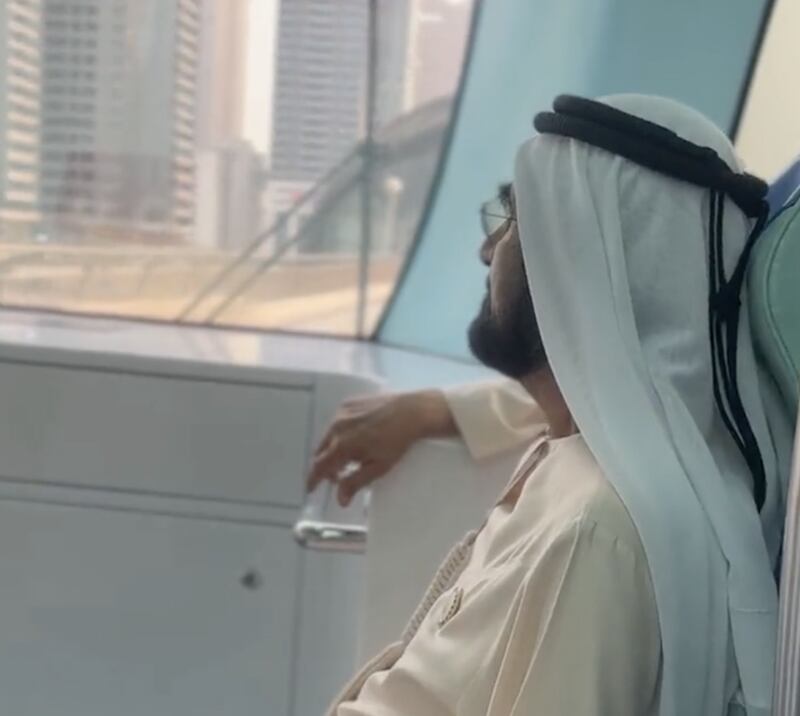 Sheikh Mohammed on Dubai Metro on Friday. Photo: Dubai Media Office