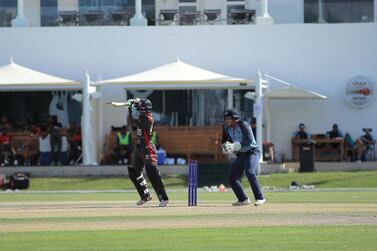 Jonathan Figy, left, has taken time off university to play for the UAE and averages 55 with the bat. Courtesy Oman Cricket