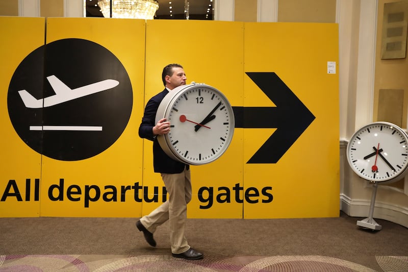 Items are arranged during an auction preview at Heathrow in 2018. The contents of Terminal 1, which closed in 2015, were being sold