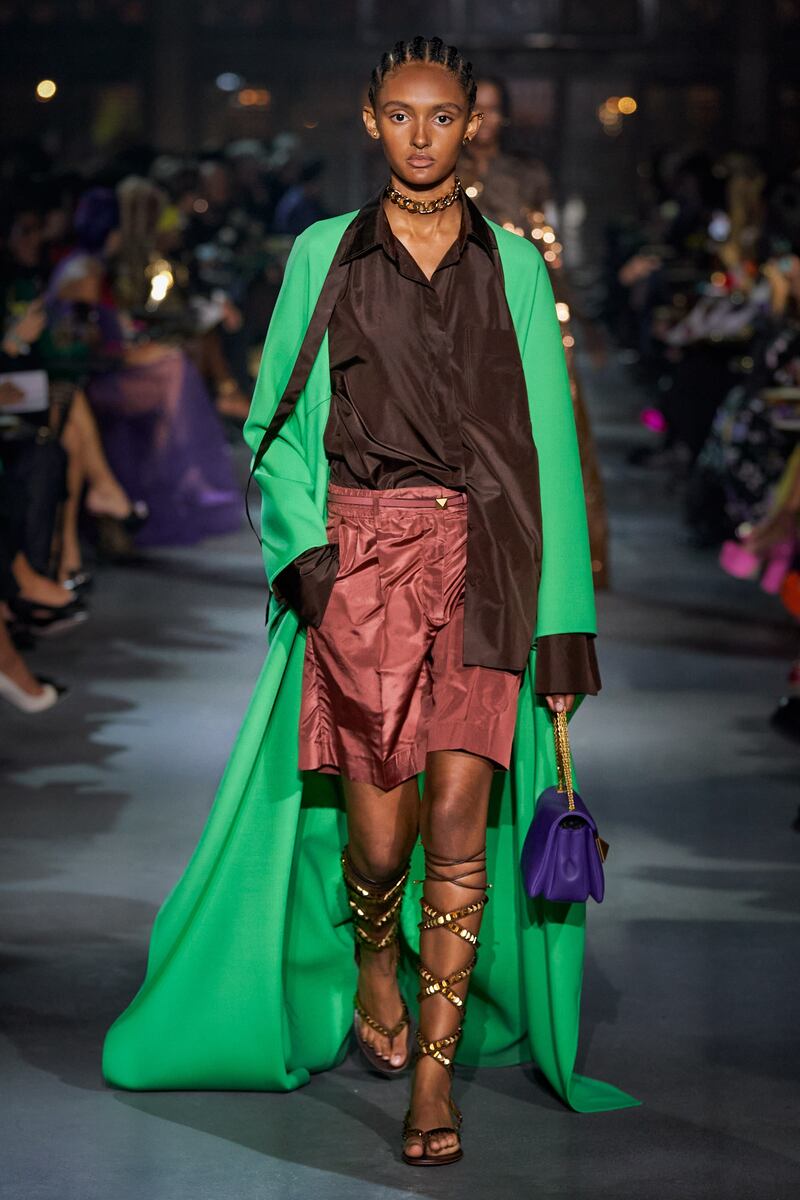 A caped outfit with shorts at the Valentino spring/summer 2022 show