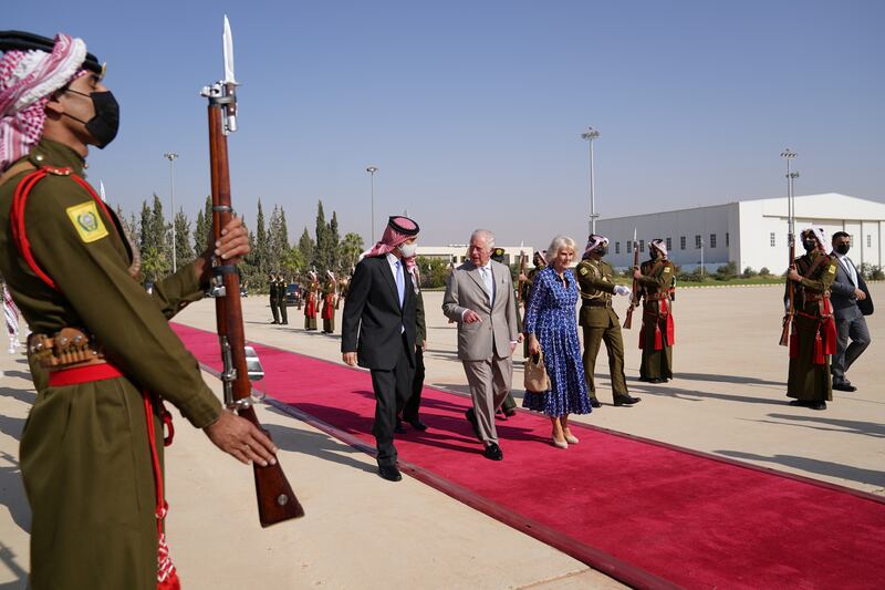 The Prince of Wales and the duchess flew from Queen Alia International Airport in Amman. Reuters