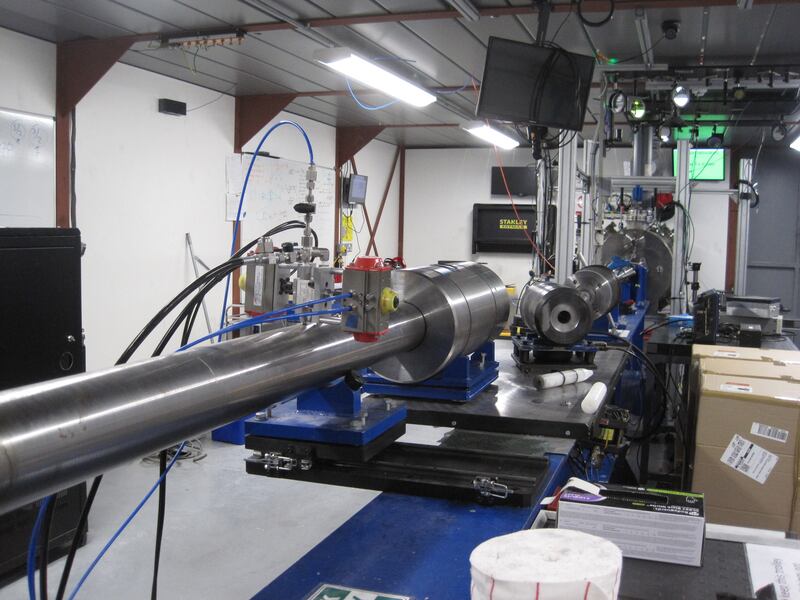 The smaller of the two hyper-velocity gas guns at First Light Fusion's headquarters in Kidlington, Oxfordshire. Photo: Daniel Bardsley for The National
