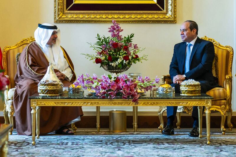 Bahrain's Crown Prince and Prime Minister Salman bin Hamad holds talks with Mr El Sisi in Manama. AFP