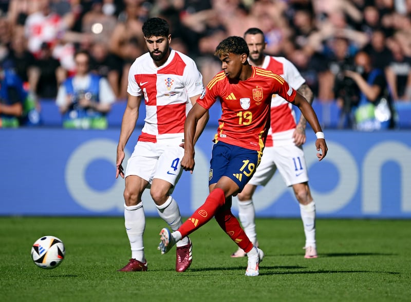 Youngest player ever in Euros history at 16 years and 338 days. Winger involved in build-up to second goal and supplied perfect cross for Carvajal to make it 3-0. Denied second-half goal by fine Livakovic save. Reuters