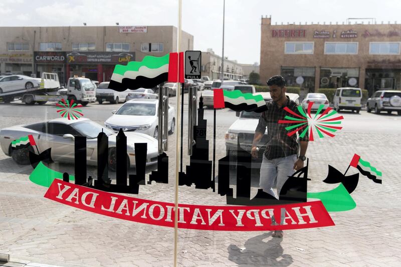 ABU DHABI, UNITED ARAB EMIRATES - NOVEMBER 27, 2018. 

Grand Plus Auto Accessories offers a variety of stickers and decorations to those celebrating National Day.

Car accessory shops in Mussafah are keeping busy as motorists rush to dress up their vehicles ahead of the UAE's 47th National Day.

(Photo by Reem Mohammed/The National)

Reporter:  HANEEN DAJANI
Section:  NA