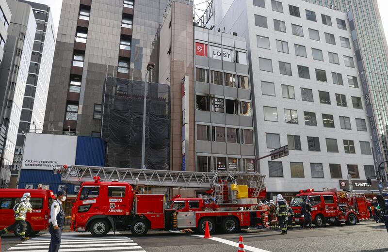 Fire engines in front of the building where the fire broke out. Reuters