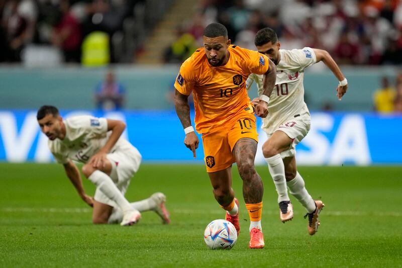 Memphis Depay on the attack for the Netherlands. AP