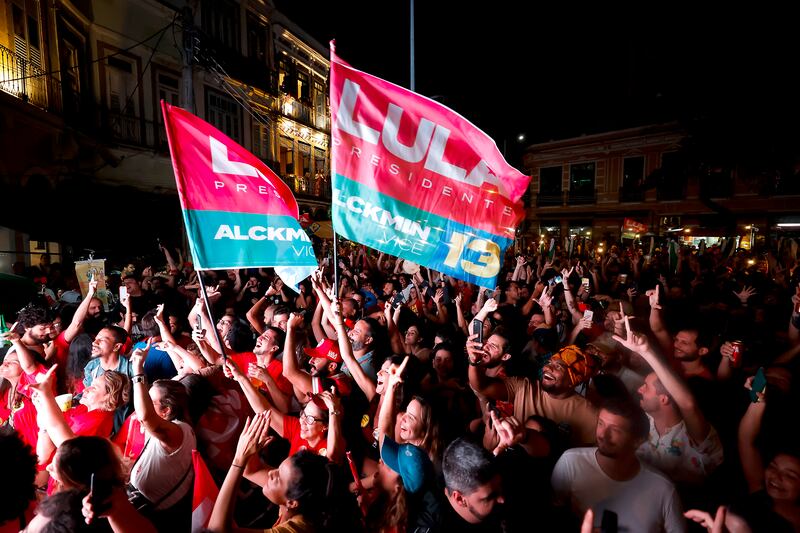 Lula supporters rally at Largo da Prainha in Rio de Janeiro. He could not run in the 2018 election as he was in jail for corruption. His convictions were overturned last year. Getty