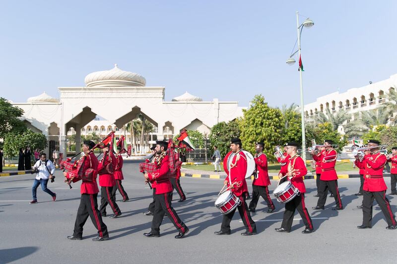 FUJAIRAH, UNITED ARAB EMIRATES - NOV 28:

UAE marching band at Fujairah's national parade.

Al Fujairah began it's UAE National Day celebrations with a national parade.

(Photo by Reem Mohammed/The National)

Reporter:  Ruba Haza
Section: NA