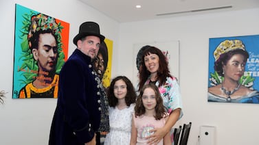 Clemence Powney, her husband Aurelien, and two daughters, Hanae and Nila. The family live in a three-bedroom apartment in the Lamcy Residence in Dubai. Pawan Singh / The National