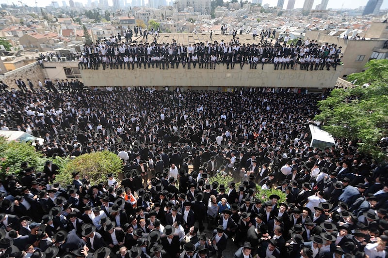 Mourners attend the funeral of a spiritual leader of ultra-Orthodox Judaism in the Israeli city of Bnei Brak. AFP