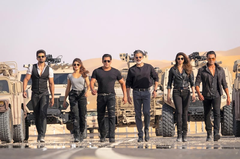 Salman Khan, Jacqueline Fernandes and stars of "Race 3" on location in Abu Dhabi. Courtesy twofour54