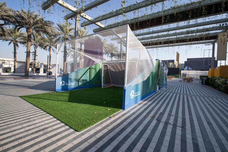 The fan zone at Expo City Dubai under construction during the countdown to the World Cup. Ruel Pableo for The National