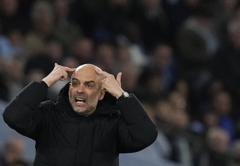 Manchester City manager Pep Guardiola found it tough on the sidelines in the first half. EPA
