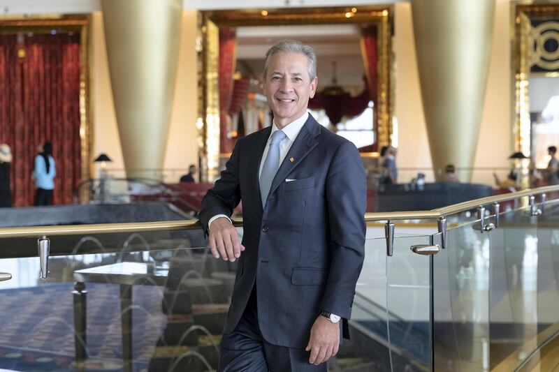 DUBAI, UNITED ARAB EMIRATES. 28 APRIL 2019. Jumeirah Group CEO Jose Silver at the Burj Al Arab. (Photo: Antonie Robertson/The National) Journalist: Sarah Townsend. Section: Business.