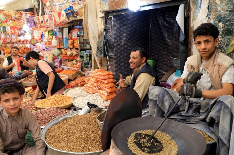 Roasted nuts for sale in Sanaa ahead of Eid Al Adha. AFP