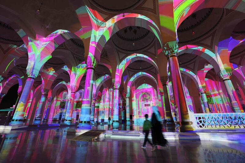 Some of Sharjah's most prominent buildings, such as Sharjah Mosque, have been lit up this month in a colourful display for the emirate’s annual Light Festival. AFP