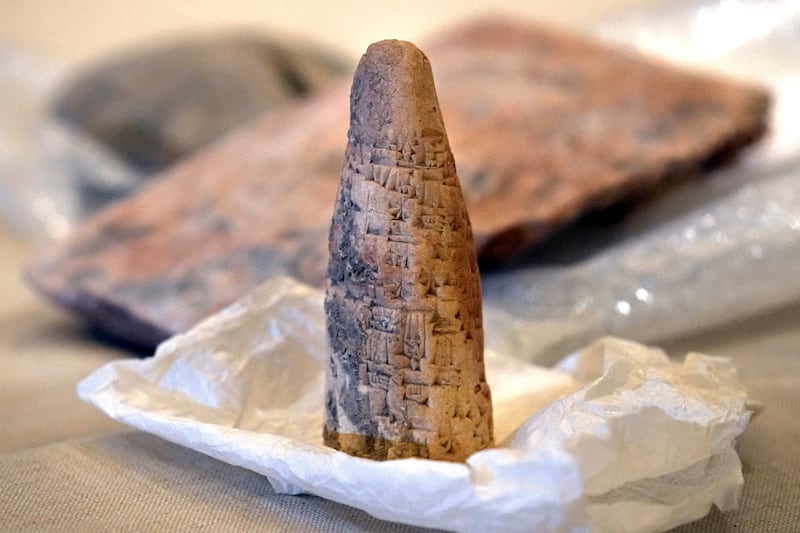 Lebanon’s Minister of Culture, Mohammed Murtada, said 331 pieces of cuneiform were delivered to Iraq, as well as six other artefacts of disputed origin. AP Photo