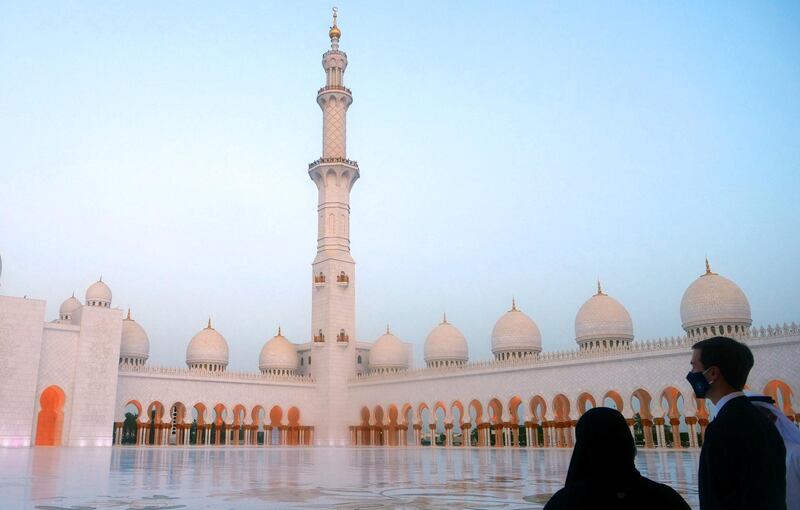 Senior advisor to the US president Jared Kushner at Sheikh Zayed Grand Mosque in Abu Dhabi. Twitter/ @USAinUAE