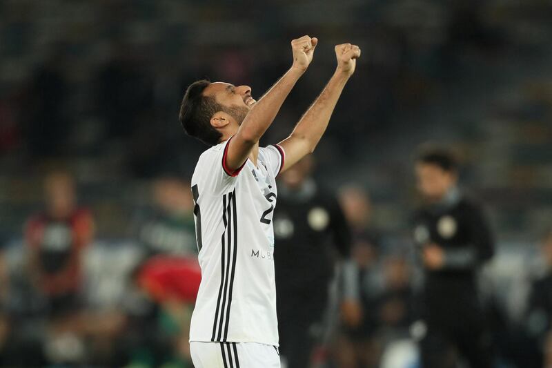 ABU DHABI, UNITED ARAB EMIRATES - DECEMBER 09:   Salem Abdulla of Al Jazira celebrates at the end of the FIFA Club World Cup UAE 2017 match between Al Jazira and Urawa Red Diamonds at Zayed Sports City Stadium on December 9, 2017 in Abu Dhabi, United Arab Emirates. (Photo by Matthew Ashton - AMA/Getty Images)