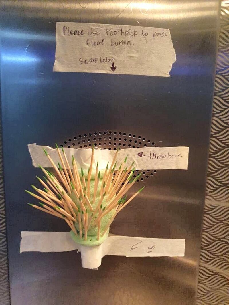 Toothpicks found in the elevator of Al Rais building, Bur Dubai. Courtesy of Shivani Moorjani