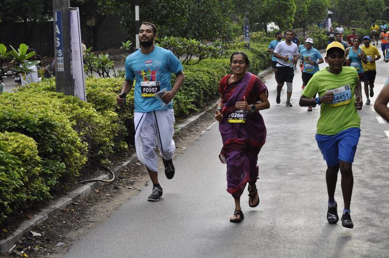 Jayanthi Sampathkumar broke the Guinness World Record for fastest running in a sari in a marathon in 2017
