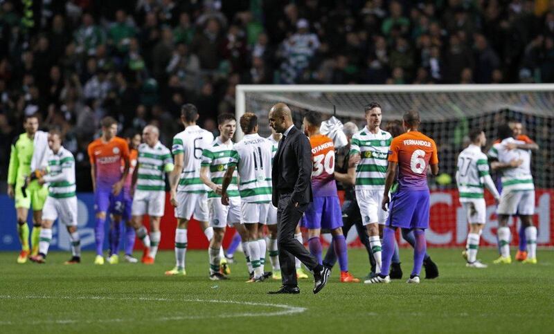 Manchester City manager Pep Guardiola shown after the Champions League Group C match against Celtic in Glasgow. Lee Smith / Reuters