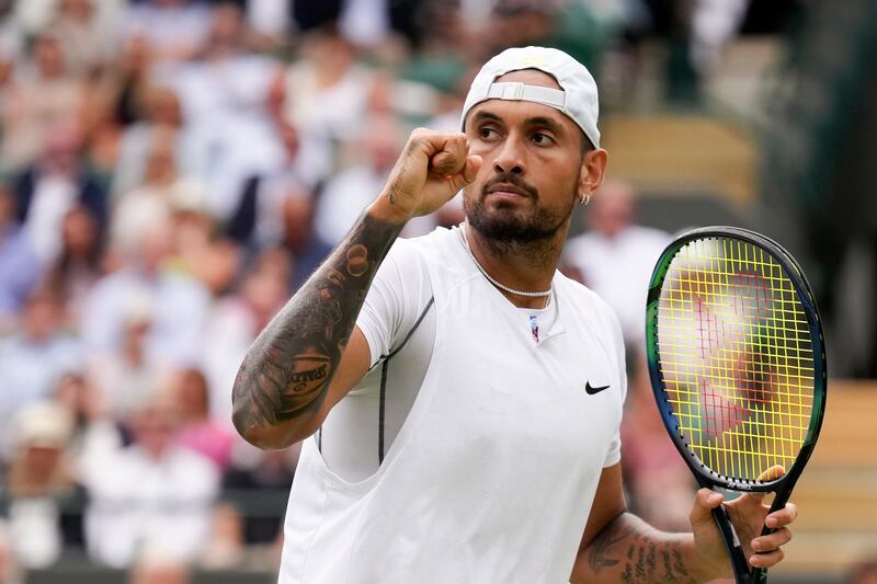 Australia's Nick Kyrgios celebrates winning a point against Chile's Cristian Garin. AP 