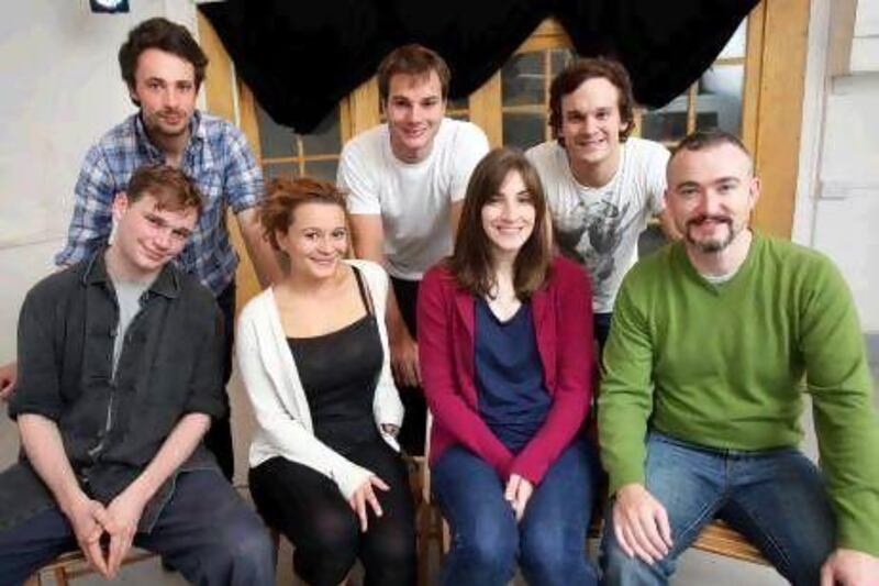 Bedouin Shakespeare Company members from left back row; Jimmy Walters, Edward Andrews and Mark Brewer. Front from left; Edmund Digby-Jones, Eleanor Russo, Laura Corbett and Elliot Hardy at their theatre studio in London.