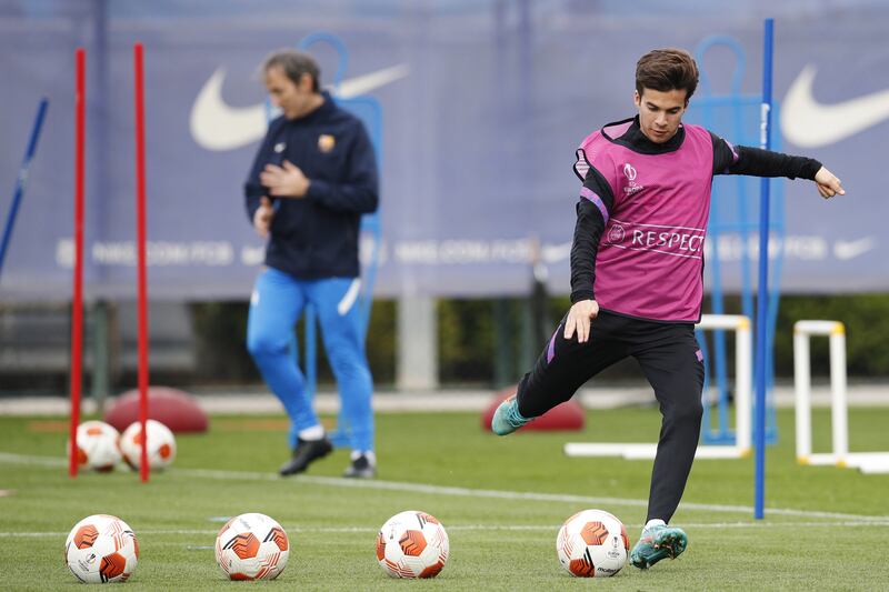 Barcelona's Riqui Puig trains for the Galatasaray clash. EPA