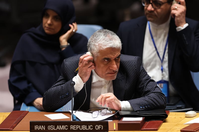 Iranian ambassador to the UN Amir Saeid Iravani listens during a Security Council meeting on the situation in the Middle East. AFP