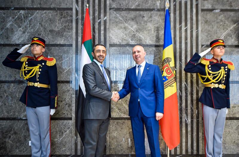 Sheikh Abdullah bin Zayed, Minister of Foreign Affairs, meets with Pavel Filip, Pime Minister of Moldova on Monday. Wam