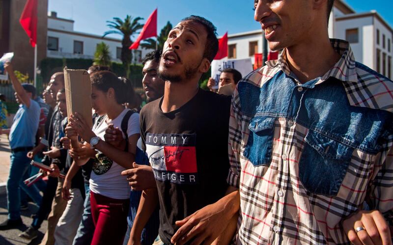 Unemployed and visually impaired Moroccan graduates demonstrate in Rabat.  AFP